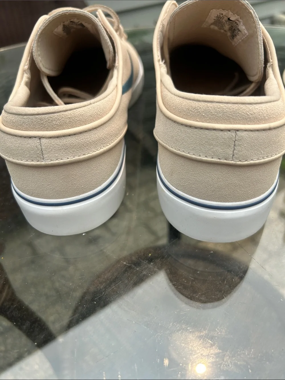 Nike Stefan Janoski Men’s Suede Sneakers — Sand with Dark Teal Swoosh